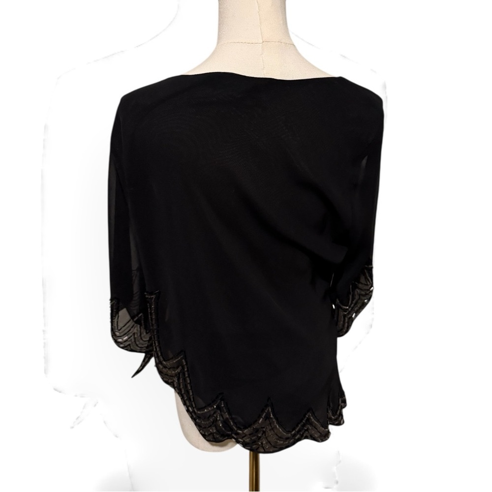 🔻Guimarães Vintage 90s Black Beaded Sheer Asymmetric Poncho Top – Size 46 (M/L) - Picture 3 of 5